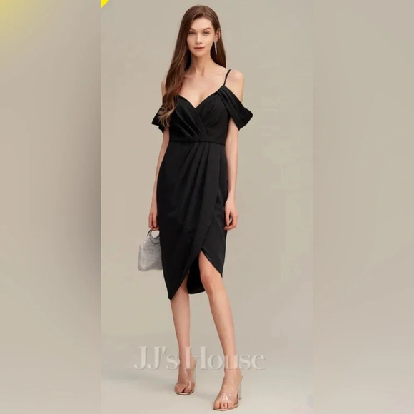 JJ’s House Sheath/Column Off the Shoulder Asymmetrical Cocktail Dress w/Ruffle - Picture 1 of 12